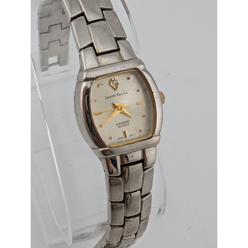 Jaclyn Smith Diamond Quartz Watch Women 20mm Case Silver 6.75" Band- New Battery